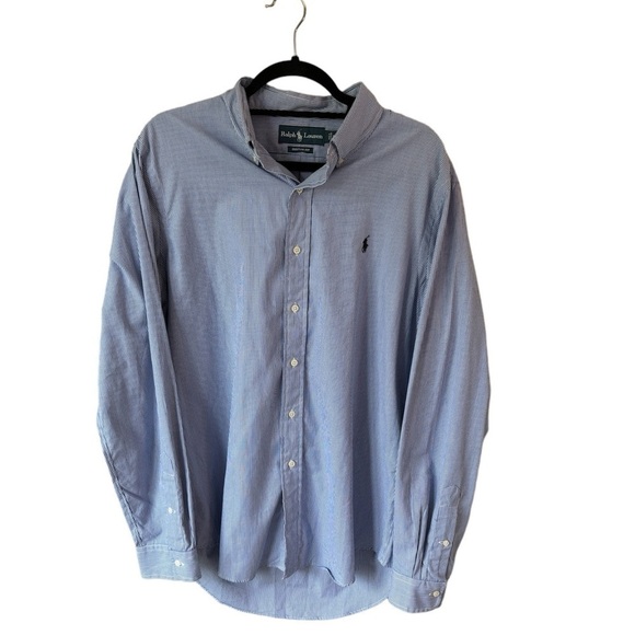 Ralph Lauren Custom Fit Blue Small Plaid Button Down Collar Shirt Men’s Size L - Picture 1 of 8